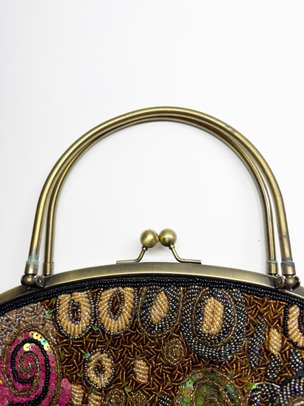 Vintage Chicos Beaded Brass Handle Chain Strap Convertible Crossbody Purse - Picture 5 of 15